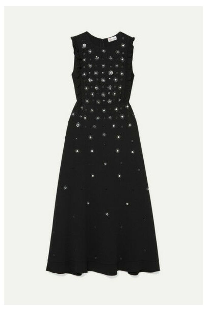 REDValentino - Embellished Ruffled Crepe Midi Dress - Black