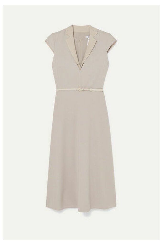 Max Mara - Belted Silk And Leather-trimmed Stretch-wool Midi Dress - Beige