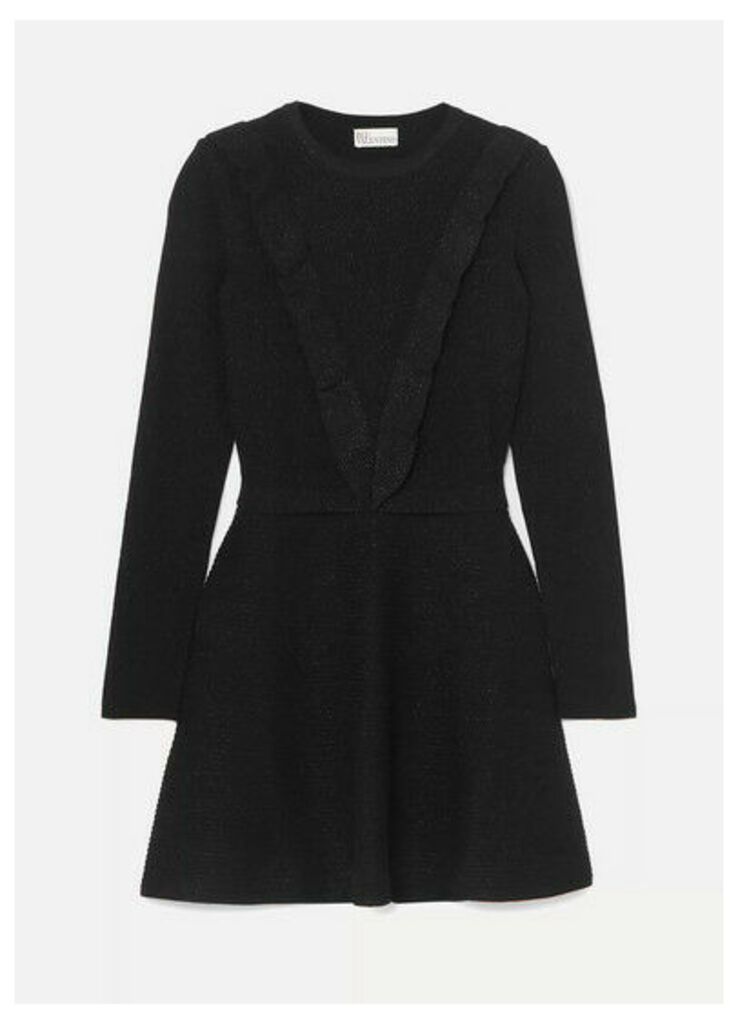 REDValentino - Ruffled Metallic Ribbed Cotton-blend Mini Dress - Black