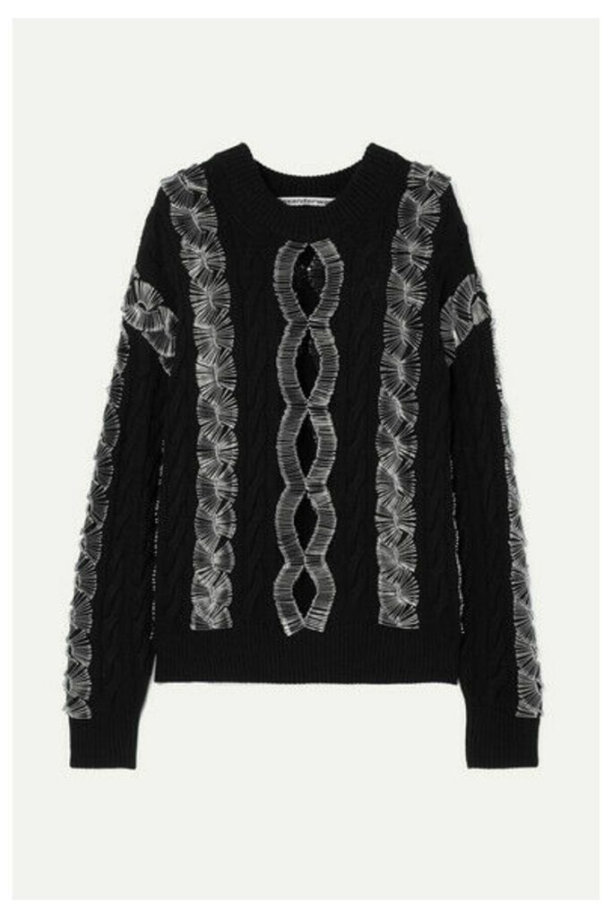 Alexander Wang - Embellished Cutout Cable-knit Sweater - Black