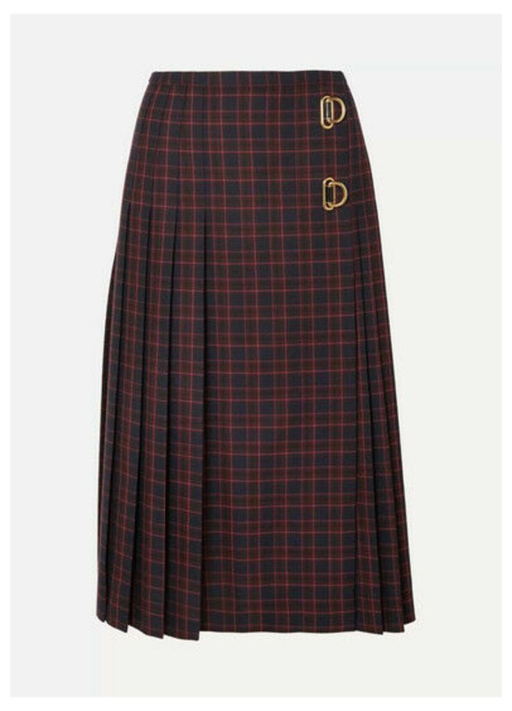 Burberry - Pleated Checked Wool Skirt - Navy