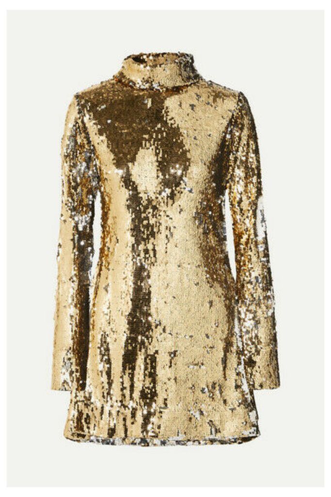 Halpern - Sequined Tulle Turtleneck Mini Dress - Gold