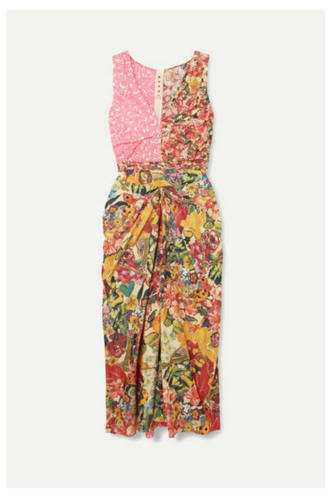 Marni - Ruched Floral-print Cotton-poplin Midi Dress - Pink