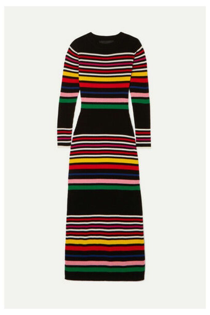 PAPER London - Striped Ribbed Wool Midi Dress - Black