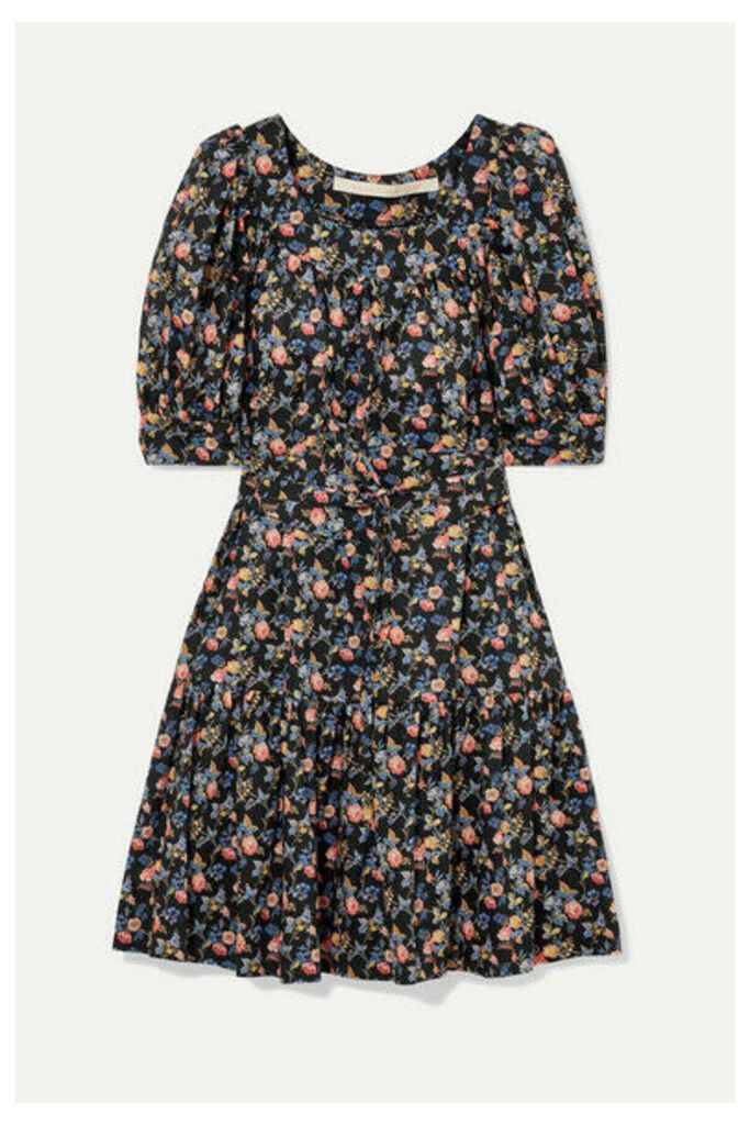 Anna Mason - Poppy Belted Floral-print Cotton-poplin Mini Dress - Black