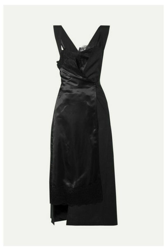 Junya Watanabe - Lace-trimmed Paneled Satin And Twill Wrap Dress - Black