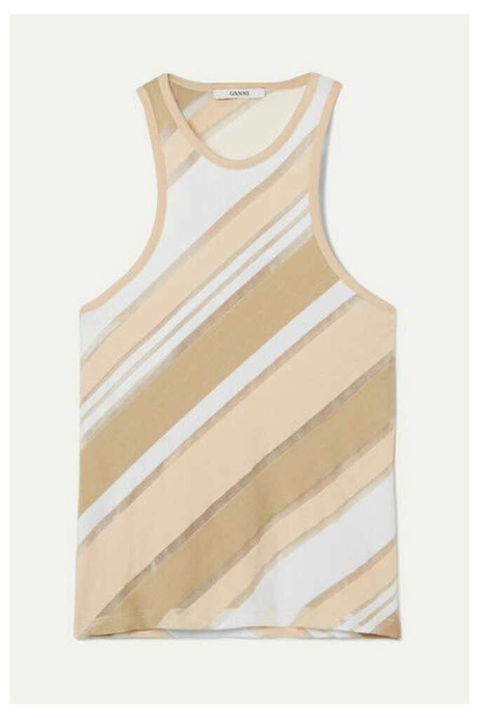 GANNI - Striped Stretch-jersey And Tulle Tank - Beige