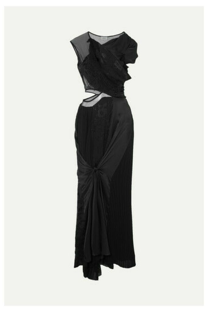 Preen by Thornton Bregazzi - Ivanna One-shoulder Tulle, Devoré-satin, Crepe And Lace Maxi Dress - Black