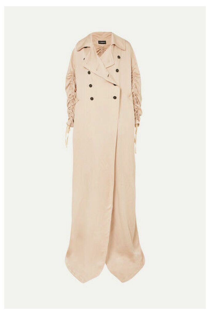Ann Demeulemeester - Oversized Ruched Double-breasted Crepe De Chine Coat - Blush