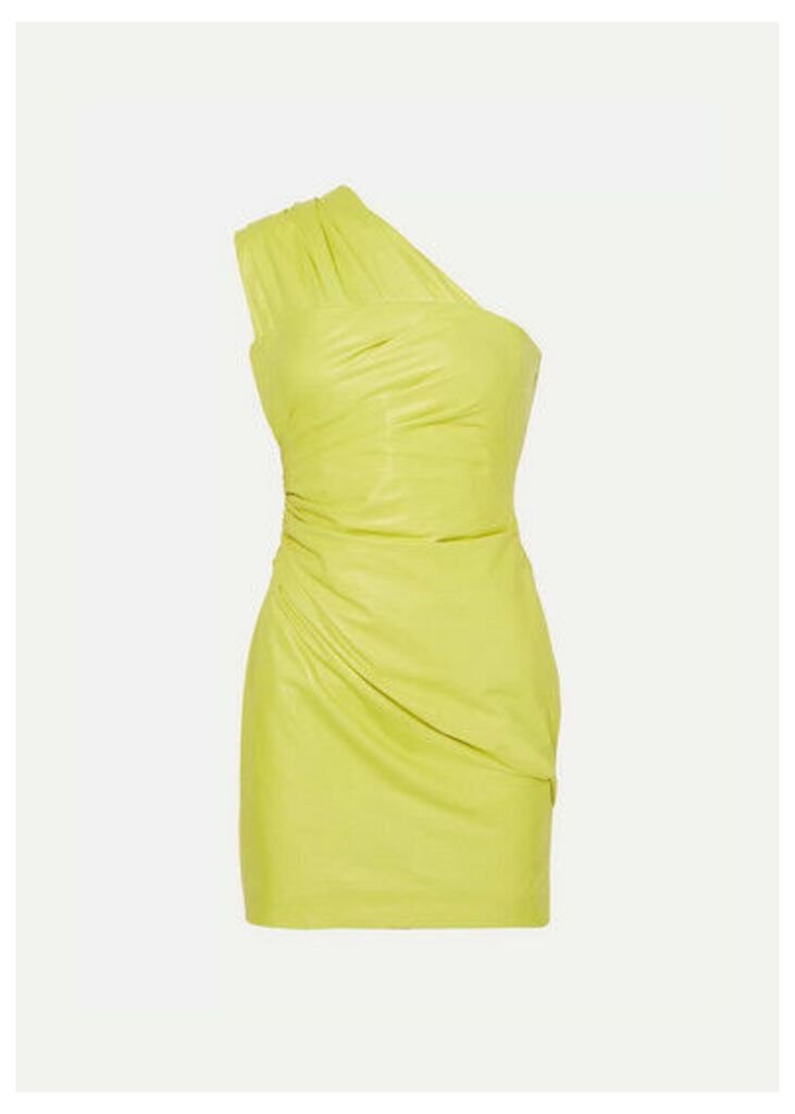 Versace - One-shoulder Ruched Leather Mini Dress - Yellow