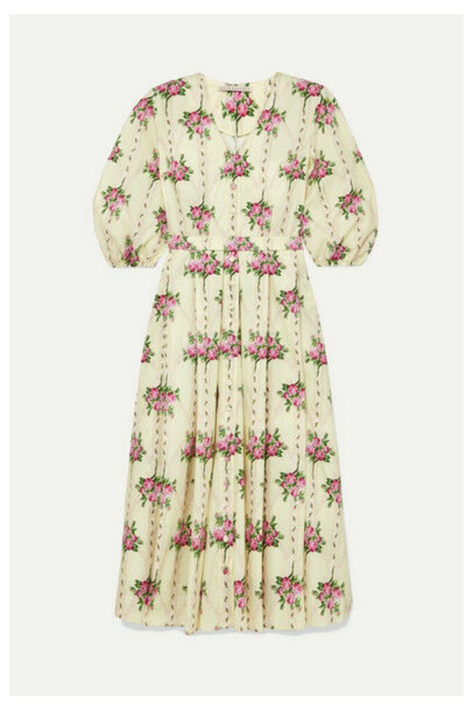 Emilia Wickstead - Pleated Floral-print Cotton Midi Dress - Yellow