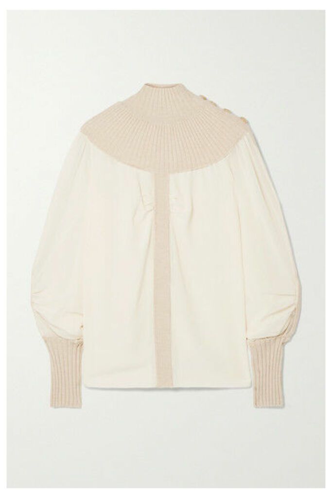 Chloé - Ribbed Wool-blend And Silk-chiffon Turtleneck Top - White