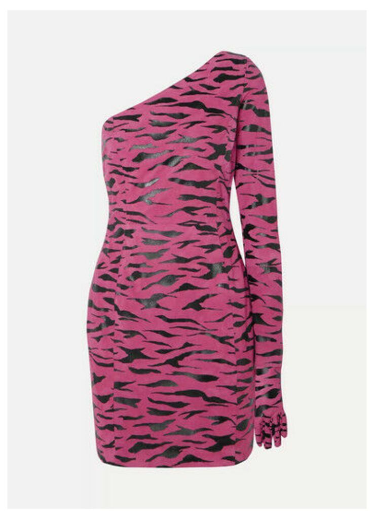 Moschino - One-shoulder Zebra-print Suede Mini Dress - Pink