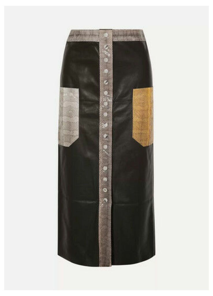By Malene Birger - Amalin Watersnake-trimmed Leather Midi Skirt - Black