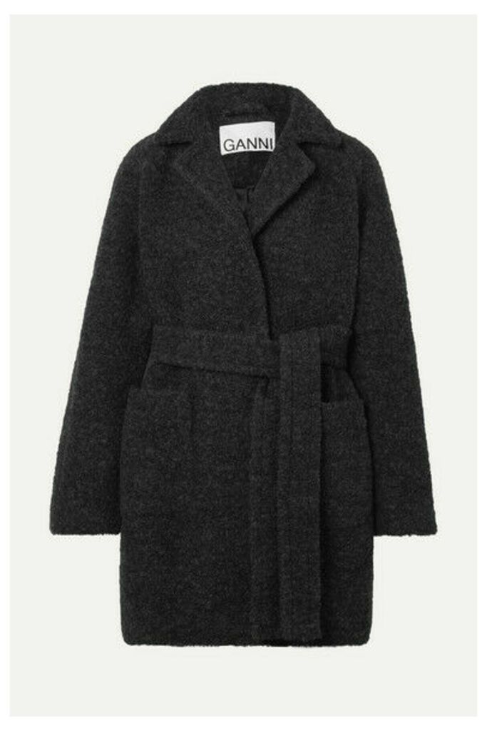 GANNI - Belted Wool-blend Bouclé Coat - Gray