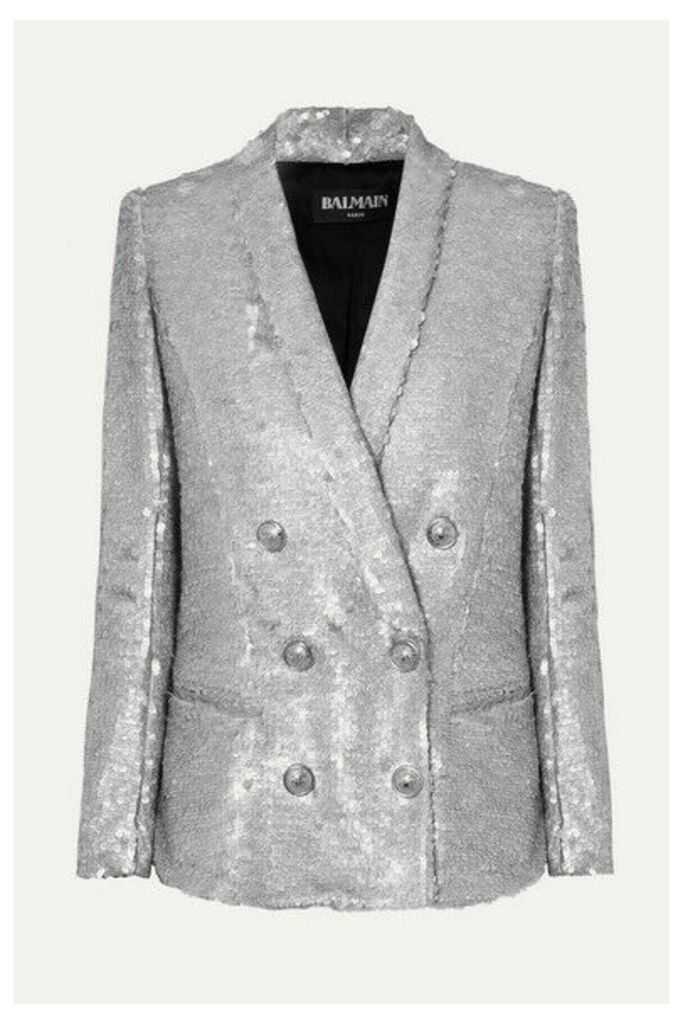Balmain - Double-breasted Matte Sequined Crepe Blazer - Silver