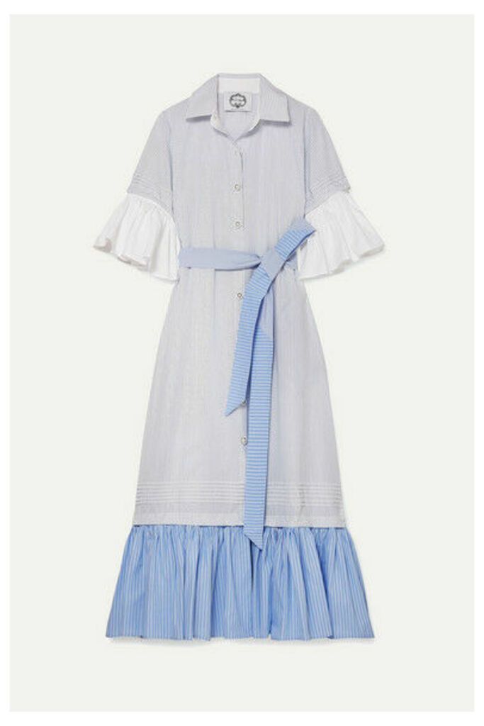 Evi Grintela - Valerie Belted Ruffled Striped Cotton-poplin Maxi Dress - Blue