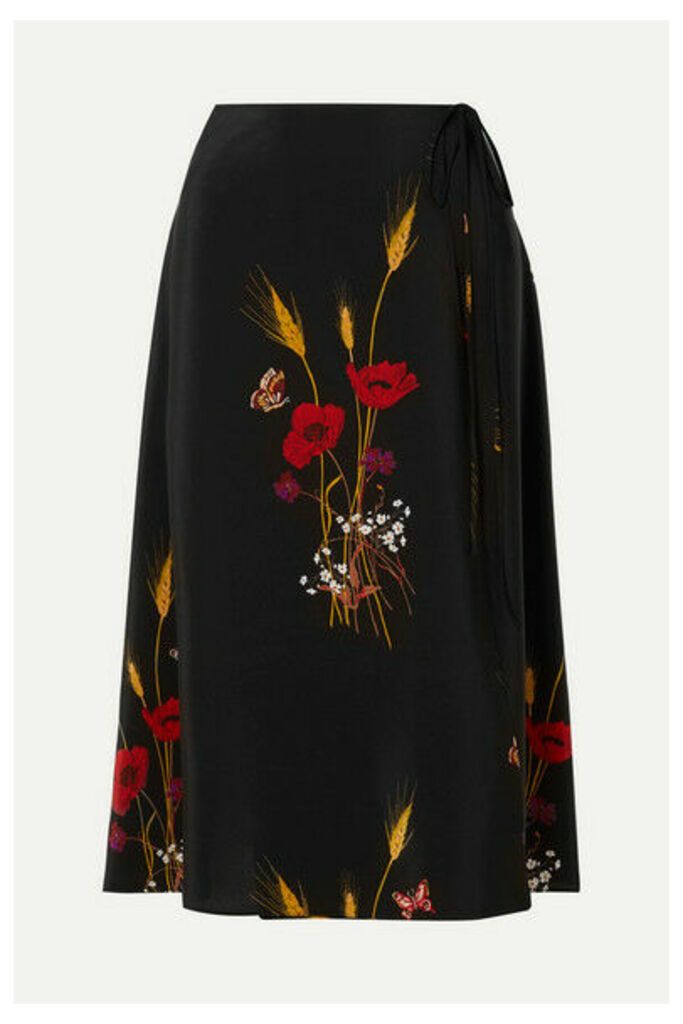 Valentino - Floral-print Silk Crepe De Chine Wrap Skirt - Black
