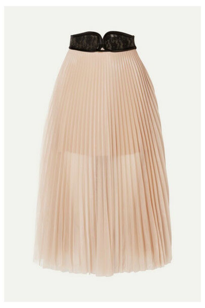 Christopher Kane - Lace-trimmed Pleated Chiffon Skirt - Beige