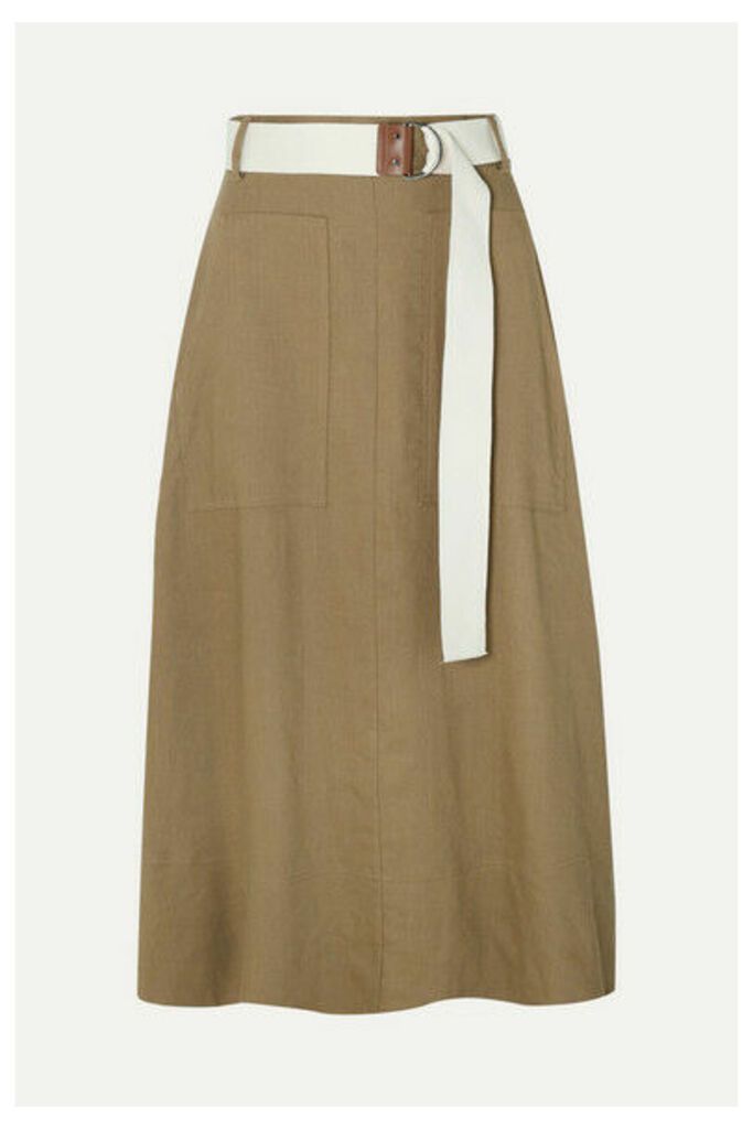 Tibi - Linen-blend Twill Wrap Midi Skirt - Army green