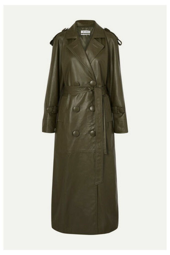 The Attico - Belted Leather Trench Coat - Army green