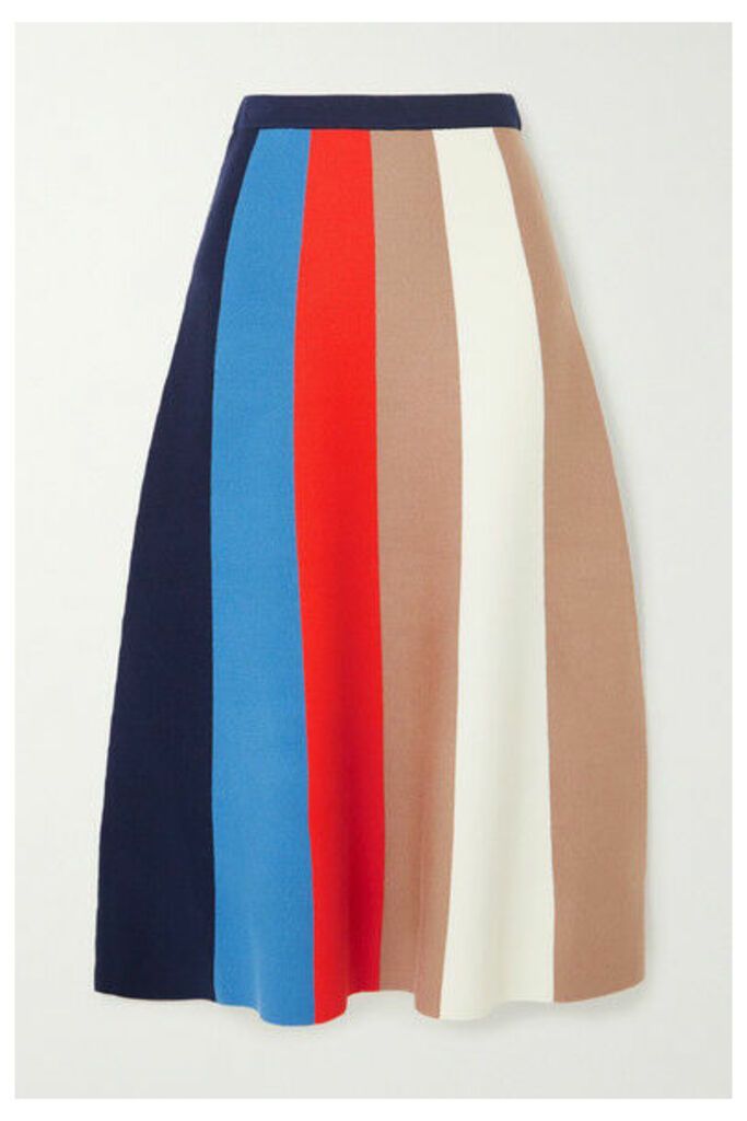 Victoria, Victoria Beckham - Striped Ribbed-knit Midi Skirt - Red