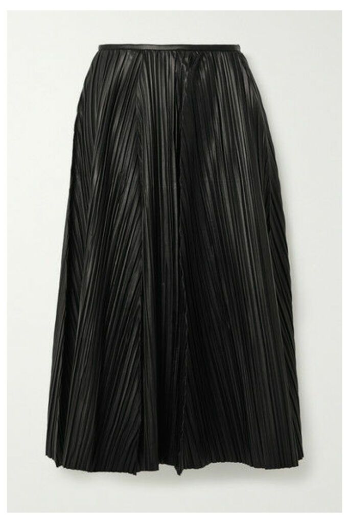 Salvatore Ferragamo - Pleated Leather Midi Skirt - Black
