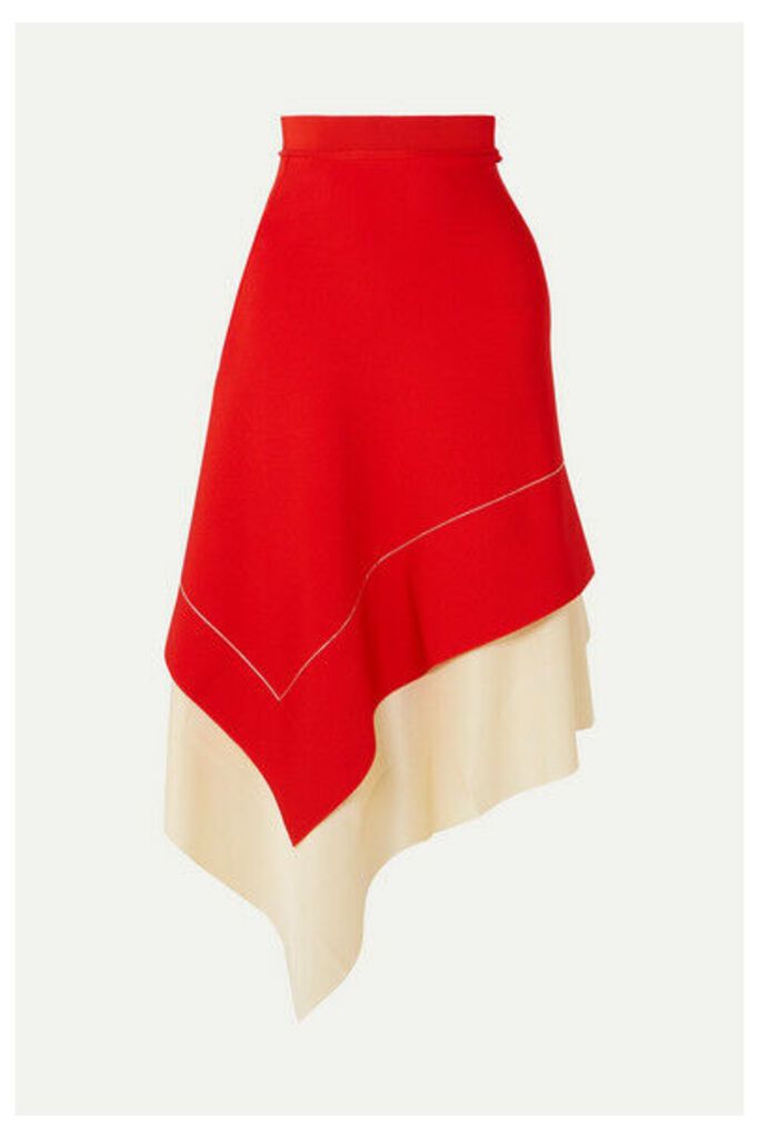 Victoria Beckham - Two-tone Asymmetric Stretch-knit Midi Skirt - Red