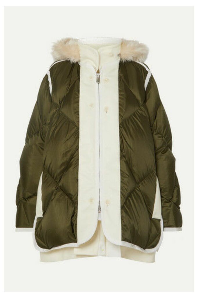 Sacai - Layered Faux Fur-trimmed Quilted Ripstop And Wool Down Coat - Army green