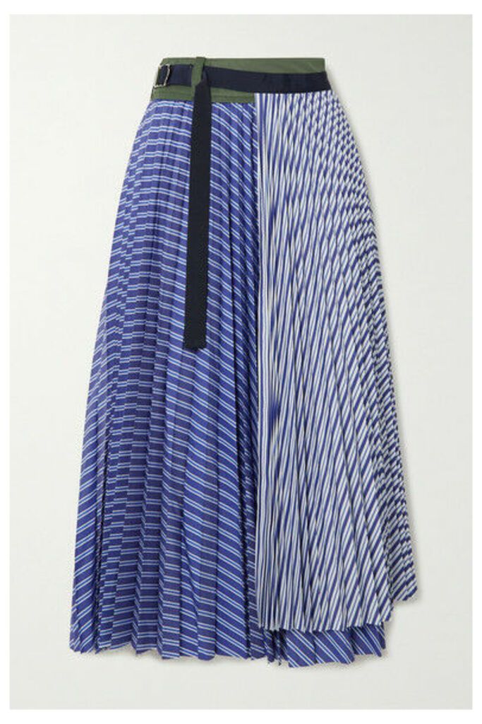 Sacai - Pleated Striped Cotton-poplin Wrap Midi Skirt - Blue