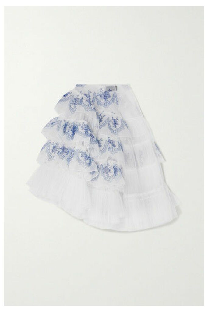Simone Rocha - Asymmetric Ruffled Printed Organza And Tulle Midi Skirt - White