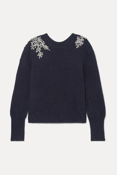 Valerie Crystal-embellished Knitted Sweater - Navy