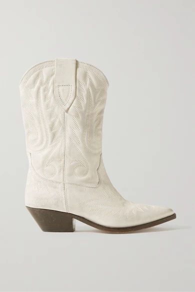 Duerto Embroidered Leather Boots - Off-white