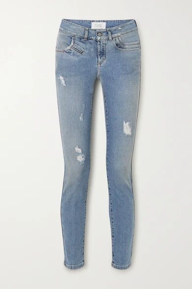 Distressed Mid-rise Skinny Jeans - Blue
