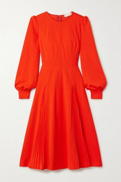 Pleated Crepe Dress - Tomato red