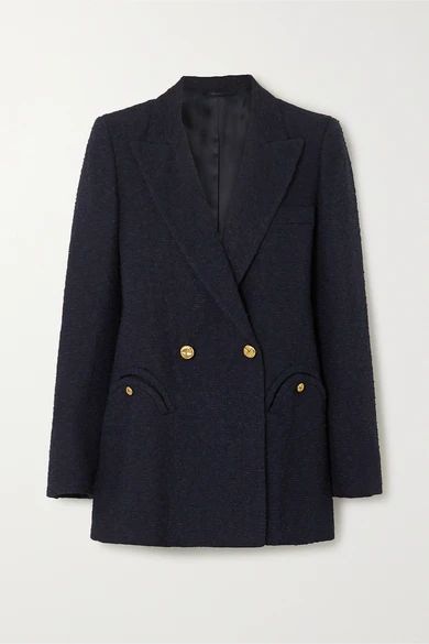 Everyday Double-breasted Cotton-blend Bouclé Blazer - Navy