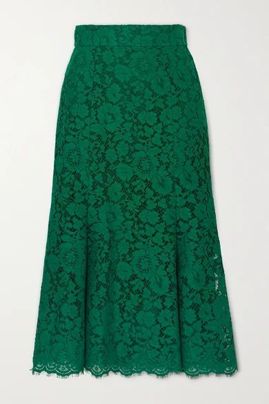 Corded Lace Midi Skirt - Green