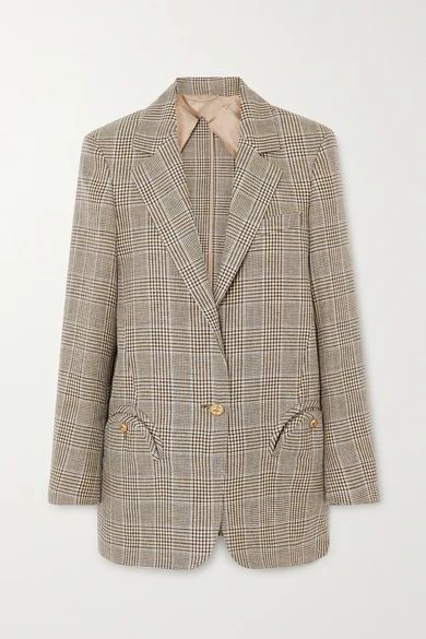 Merit Weekend Oversized Prince Of Wales Checked Linen And Wool-blend Blazer - Gray
