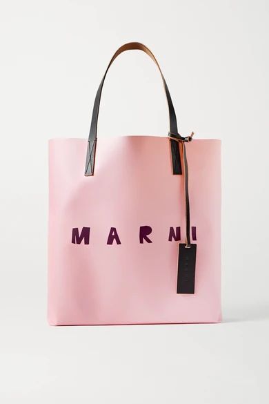 Printed Leather-trimmed Coated-pvc Tote - Baby pink
