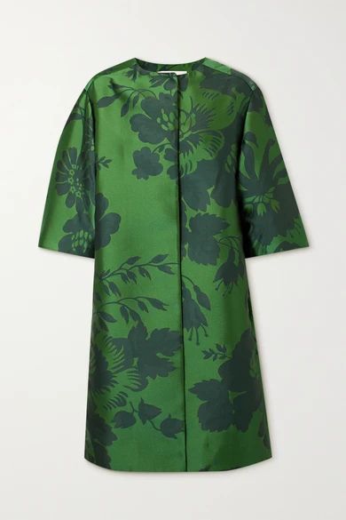 Floral-jacquard Coat - Green