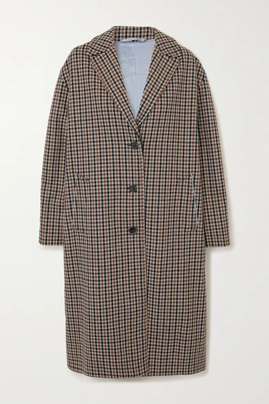 Oversized Checked Wool-blend Coat - Neutral