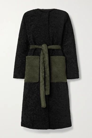 Matty Belted Two-tone Faux Fur Coat - Black