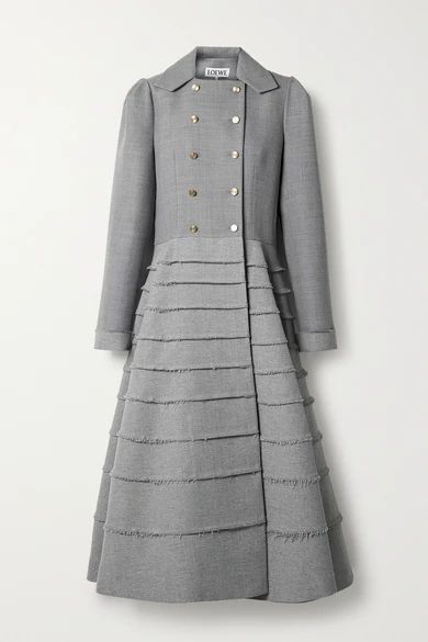 Double-breasted Frayed Wool Coat - Gray