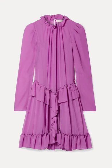 Ruffled Georgette Mini Dress - Violet