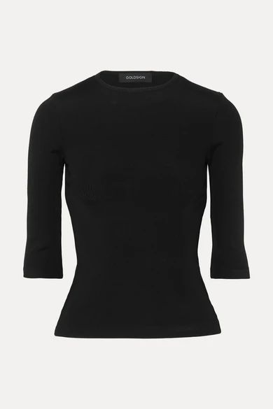 The Rib Stretch Cotton-blend Jersey Top - Black