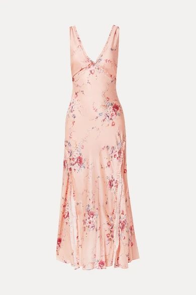 Kendall Ruffled Floral-print Silk-satin Maxi Dress - Pink