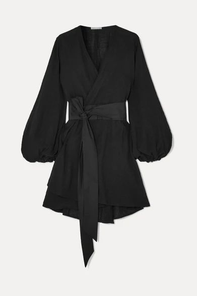 Gaia Cotton-gauze Wrap Mini Dress - Black