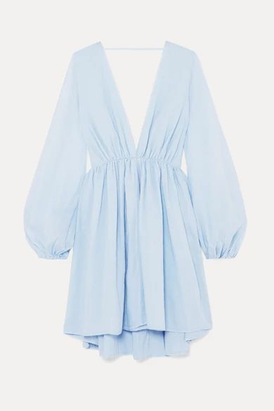 Aphrodite Gathered Cotton Mini Dress - Sky blue