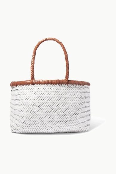Bamboo Triple Jump Woven Leather Tote - White