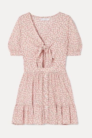 Marigot Tie-front Cutout Floral-print Crepe Mini Dress - Blush